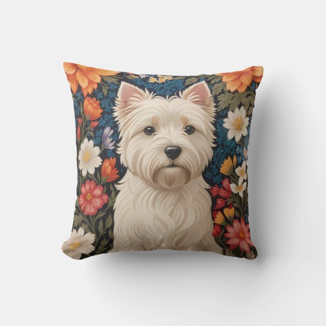 Elegant West Highland Terrier Färgrik Blomma Desig Kudde (Framsida)