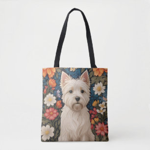 Elegant West Highland Terrier Färgrik Blomma Desig Tygkasse