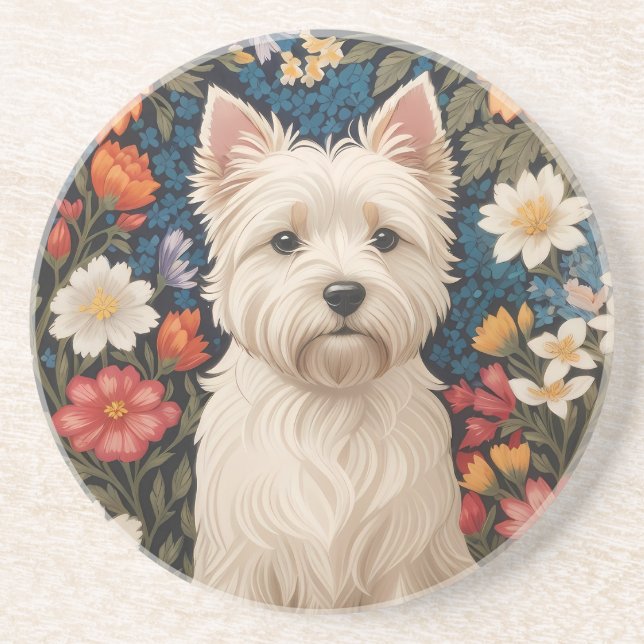 Elegant West Highland Terrier Färgrik Blomma Desig Underlägg (Framsidan)
