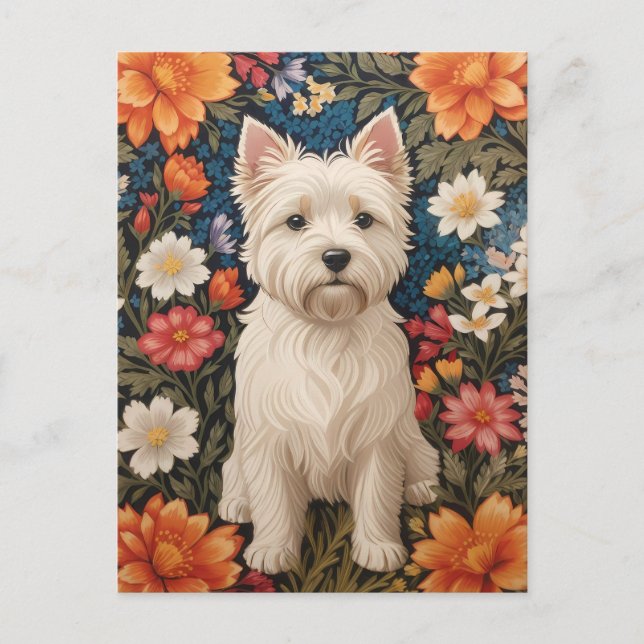 Elegant West Highland Terrier Färgrik Blomma Desig Vykort (Framsida)
