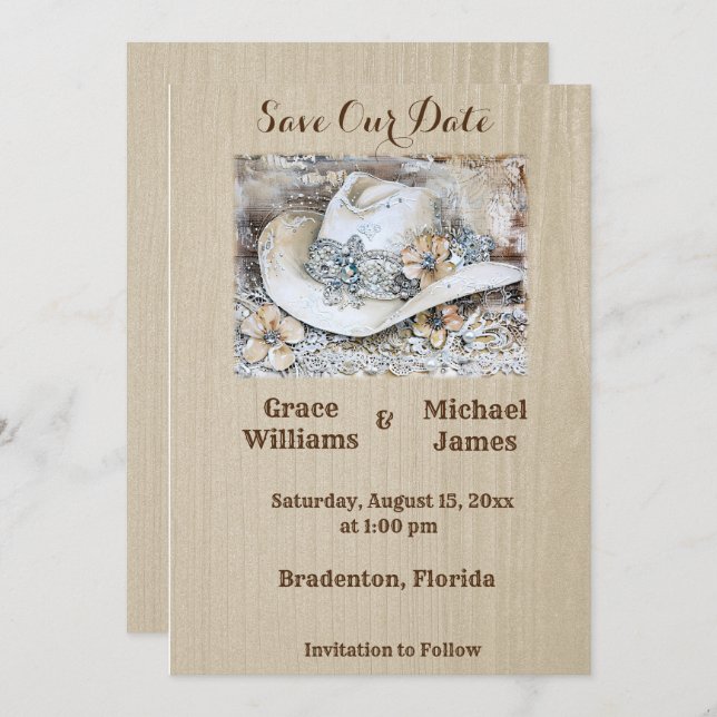 Elegant Westerna Boho Bröllop Spara Datumet (Fram/baksida)