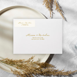 Elegant Whimsical Beige & Guld Bröllop Adress Returadress Etikett