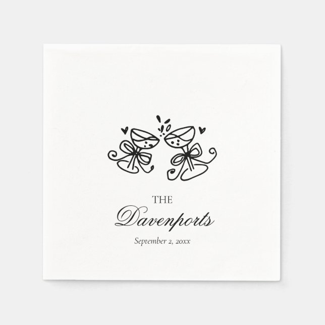Elegant Whimsical Champagne Bow Bridal Bröllop Pappersservett (Framsidan)