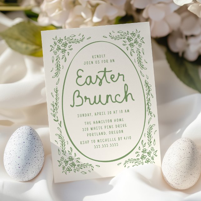 Elegant Whimsical Grönt Påsk Brunch Inbjudningar (Skapare uppladdad)
