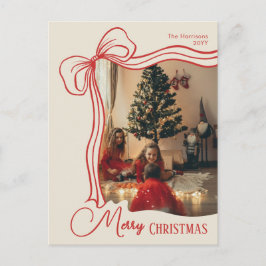 Elegant Whimsical Hand Drawn Red Bow Christmas Helg Vykort