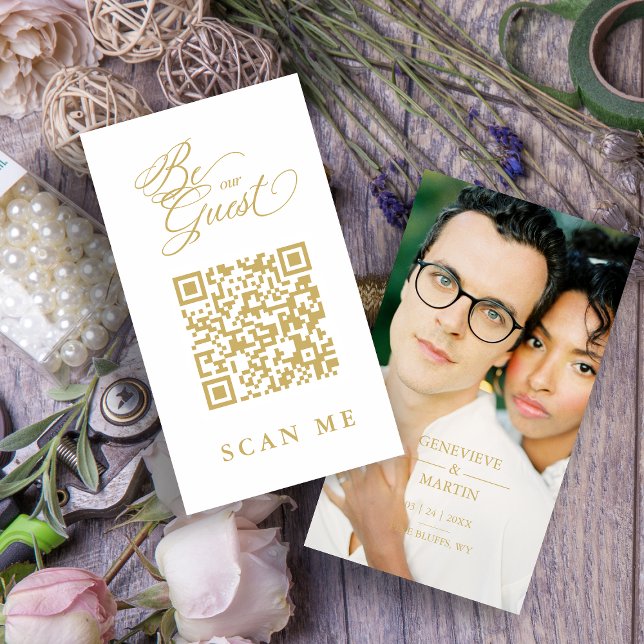 Elegant Whimsical Script Photo Qr Code Wedding Tilläggskort (Skapare uppladdad)