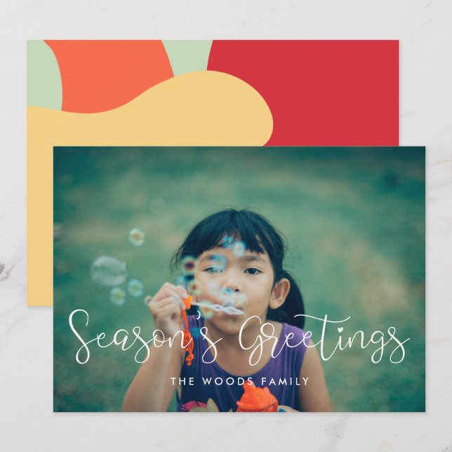 Elegant Whimsical Season's Greetings Family Photo Julkort (Fram/baksida)