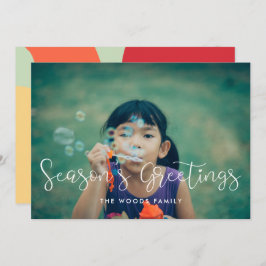 Elegant Whimsical Season's Greetings Family Photo Julkort