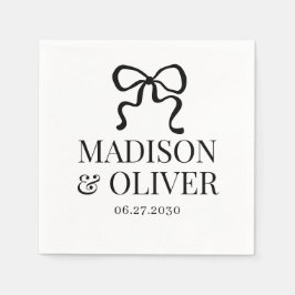 Elegant Whimsical Svart Bow Monogram Bröllop Pappersservett