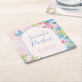 Elegant Whimsical Vår blommor Bröllop Underlägg Papper Kvadrat