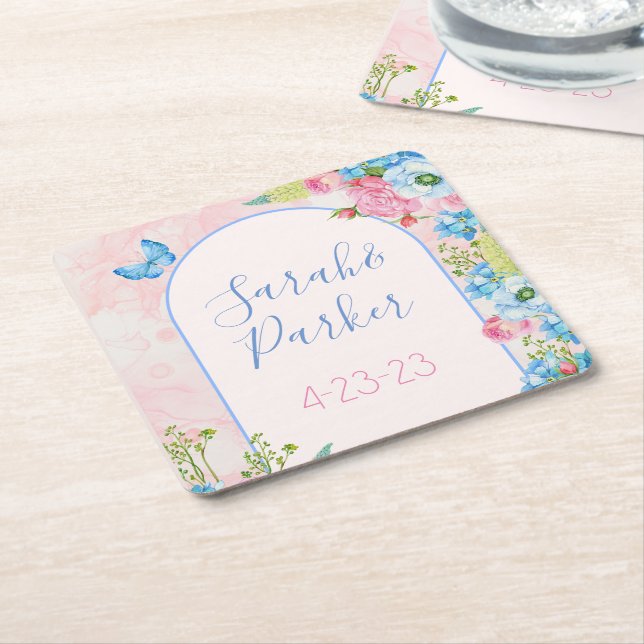 Elegant Whimsical Vår blommor Bröllop Underlägg Papper Kvadrat (Vinklad)