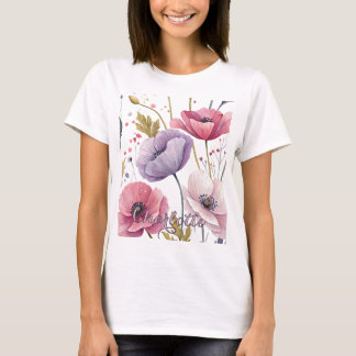 Elegant Whimsical Watercolor Poppies Botanical T Shirt