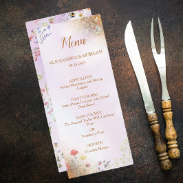 Elegant Whimsical Wildblomme Rosa Flat Menu Meny