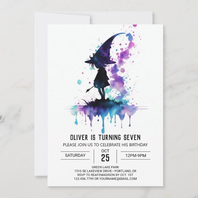 Elegant Whimsical Wizard Birthday Inbjudningar (Framsida)