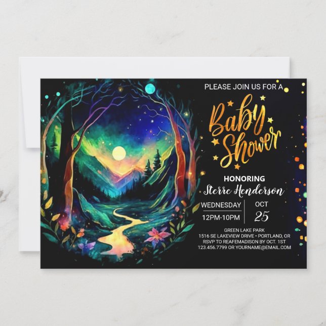 Elegant Whimsical Woodland Baby Shower Inbjudningar (Framsida)