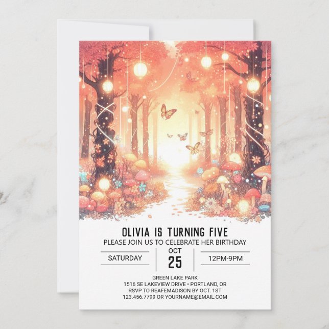 Elegant Whimsical Woodland Digital Birthday Inbjudningar (Framsida)