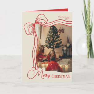Elegant Whimsique Red Bow-familjfoto Helgkort