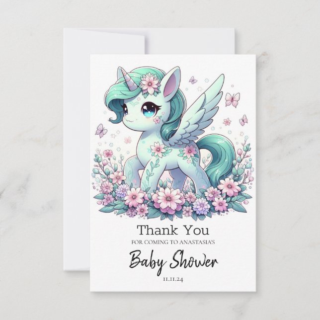 Elegant Whimsique Unicorn Baby Shower Tack Kort (Framsida)