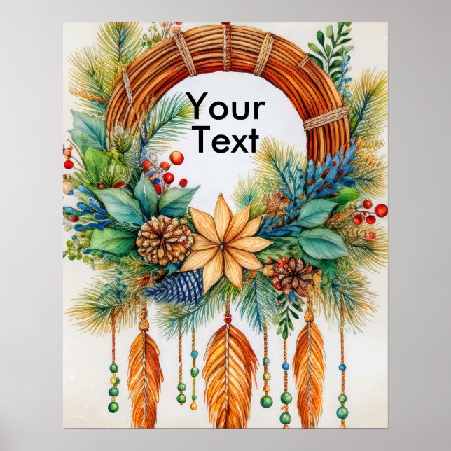 Elegant Whimsisk Boho Julkrans  Poster (Framsidan)
