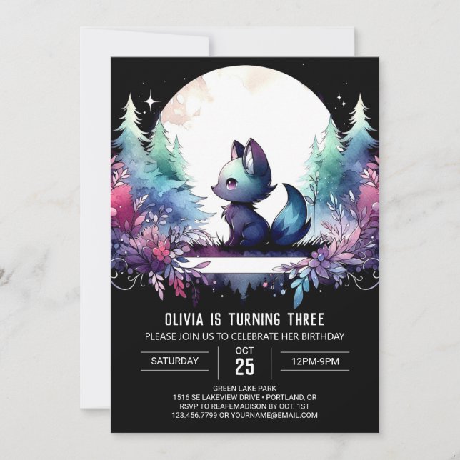 Elegant Whimsy Wolf Födelsedag Inbjudningar (Framsida)