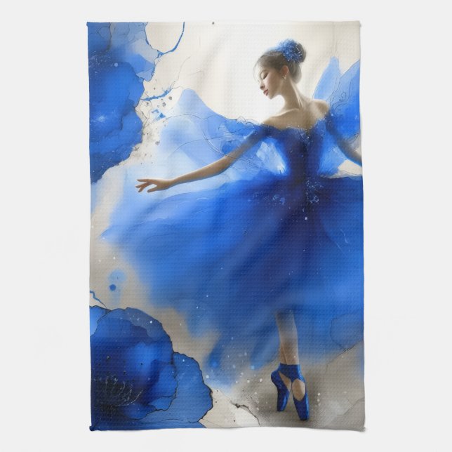 Elegant Whirl Balett i indigo blå Kökshandduk (Vertikal)