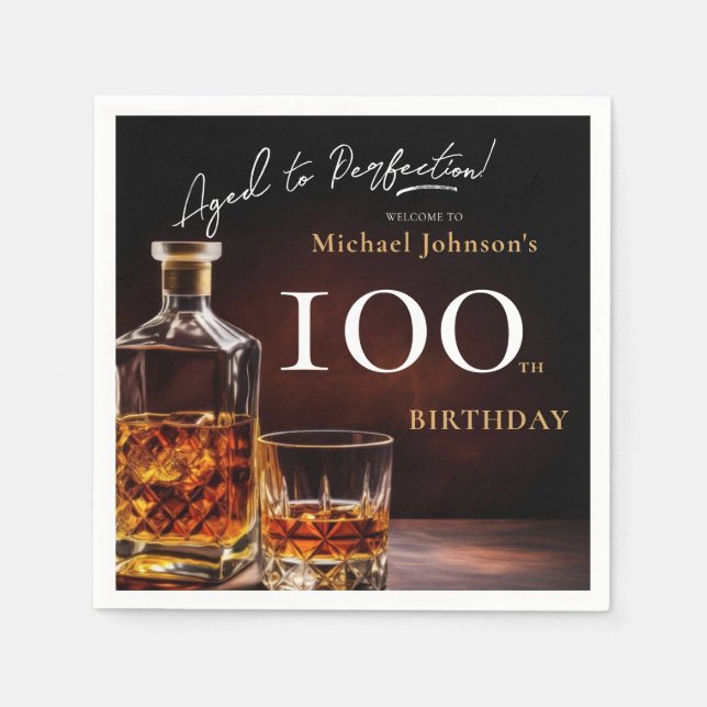 Elegant Whiskey Black Guld 100:e Födelsedagsfesten Pappersservett (Framsidan)