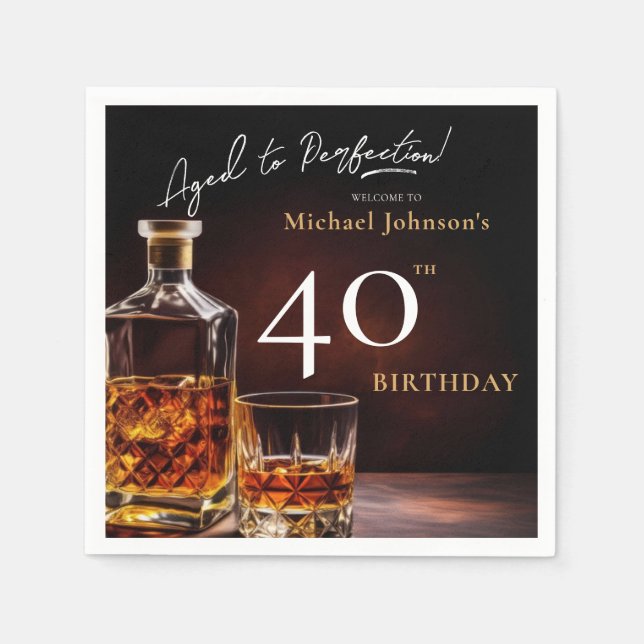 Elegant Whiskey Black Guld 40:e födelsedag Party N Pappersservett (Framsidan)