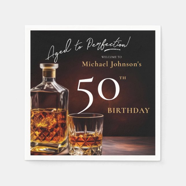 Elegant Whiskey Black Guld 50:e Födelsedagsfesten  Pappersservett (Framsidan)