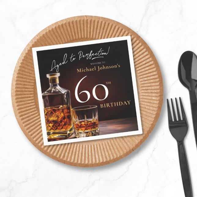 Elegant Whiskey Black Guld 60:e Födelsedagsfesten Pappersservett (Mockup View)