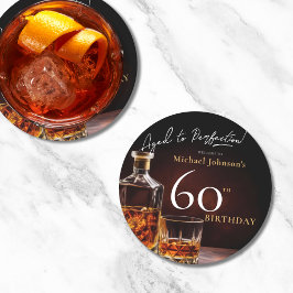 Elegant Whiskey Black Guld 60:e Födelsedagsfesten Underlägg Papper Rund