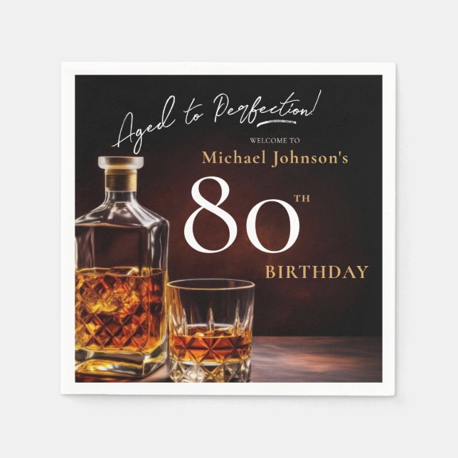 Elegant Whiskey Black Guld 80:e Födelsedagsfesten  Pappersservett (Framsidan)