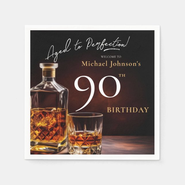 Elegant Whiskey Black Guld 90:e Födelsedagsfest Na Pappersservett (Framsidan)