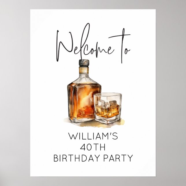 Elegant Whiskey-Themens 40:e födelsedag Party Välk Poster (Framsidan)