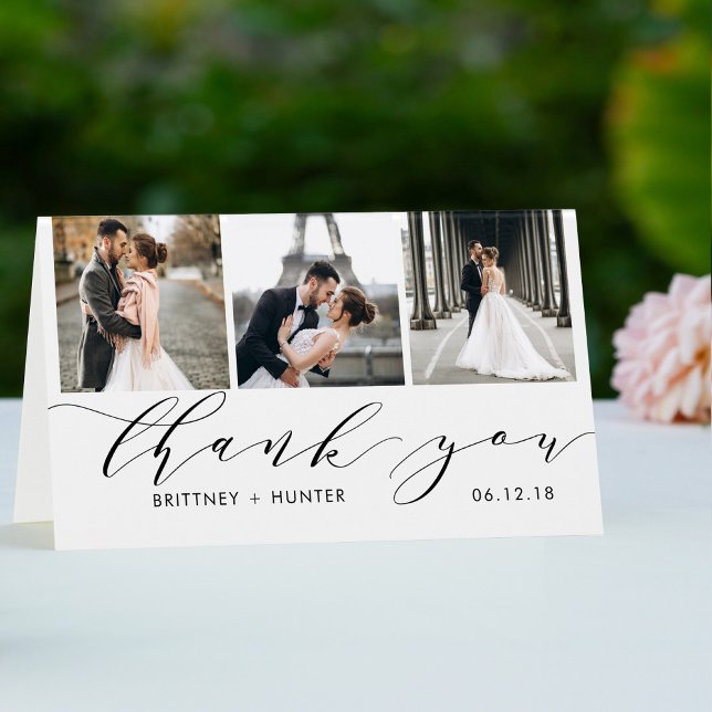 Elegant White 3 Photo Collage Tack Kort (Skapare uppladdad)