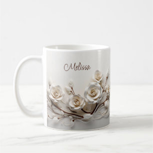Elegant White 3D Ro Kaffemugg