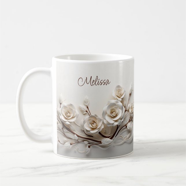 Elegant White 3D Ro Kaffemugg (Vänster)
