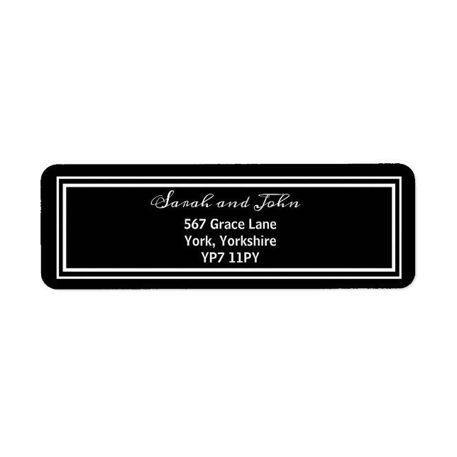 Elegant White and Black Bröllop Address Label Returadress Etikett (Framsidan)