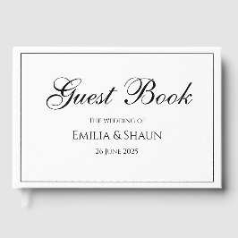 Elegant White and Black Bröllop Guest Bok