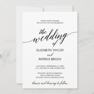 Elegant White and Black Calligraphy Bröllop Inbjudningar