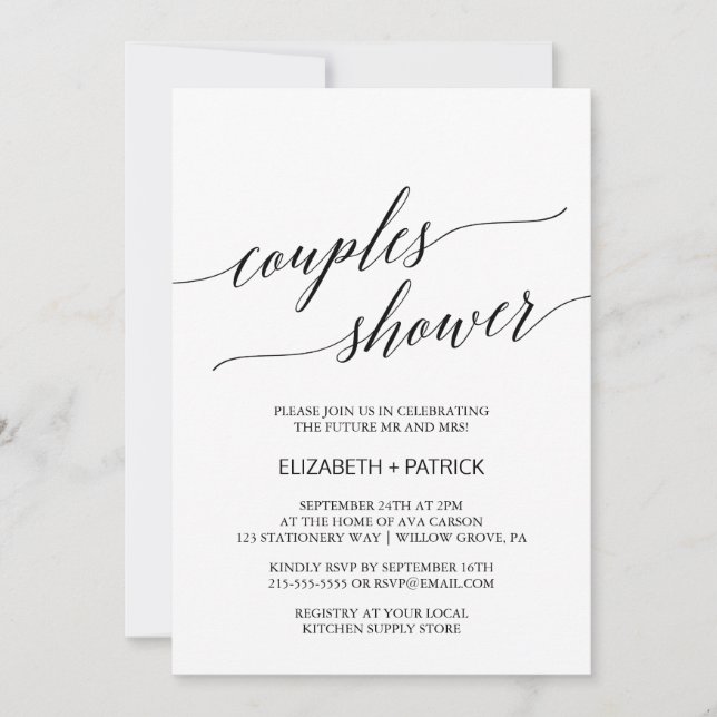 Elegant White and Black Calligraphy Par Shower Inbjudningar (Framsida)