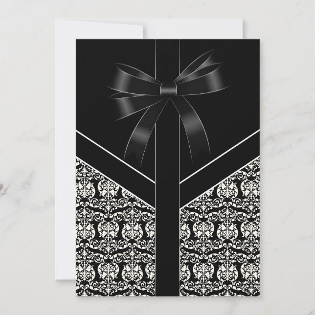 Elegant White and Black Damask Wedding Inbjudningar (Framsida)