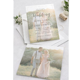 Elegant White and Black Gold Border Photo Wedding Inbjudningar