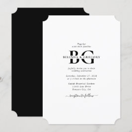 Elegant White and Black Monogram Initialer Bröllop Inbjudningar