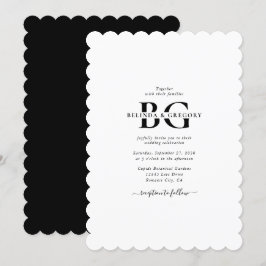 Elegant White and Black Monogram Initialer Bröllop Inbjudningar