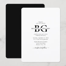 Elegant White and Black Monogram Initialer Bröllop