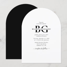 Elegant White and Black Monogram Initialer Bröllop Inbjudningar