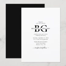Elegant White and Black Monogram Initialer Bröllop