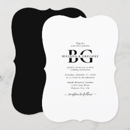Elegant White and Black Monogram Initialer Bröllop Inbjudningar