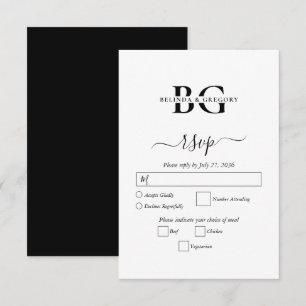 Elegant White and Black Monogram Initialer Bröllop OSA Kort