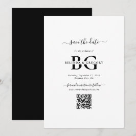 Elegant White and Black Monogram Initialer Bröllop Spara Datumet